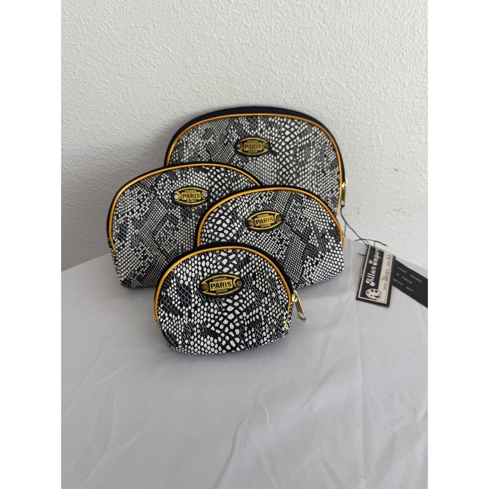 Allan Edward Original Paris Design 4 Piece Cosmetic Bag Set Snakeskin Print NEW